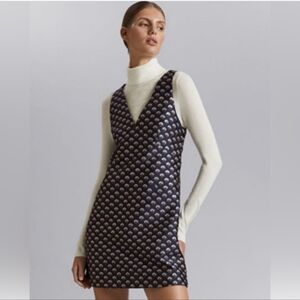 & Other Stories Navy Blue Sheath V Neck Mini Dress